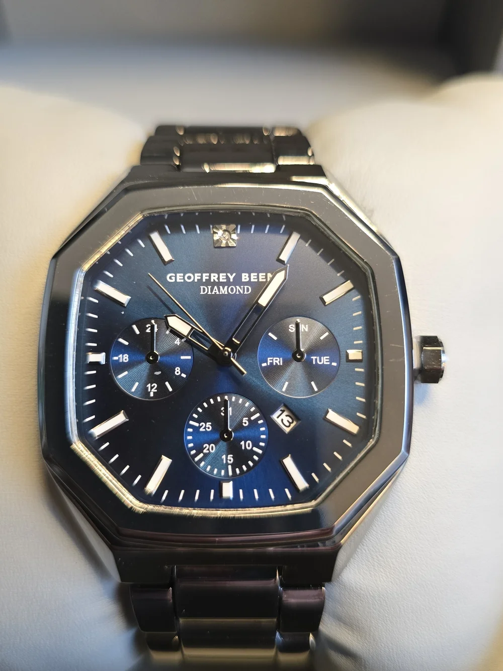 Geoffrey Beene Men's Blue Dial Stainless Steel Gunmetal Watch